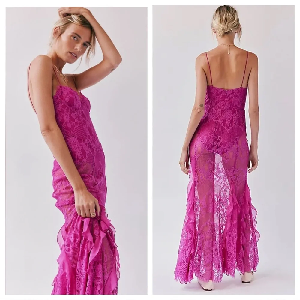 For Love and Lemons Shirley Lace Maxi Dress Pink Free People - Picture 2 of 6